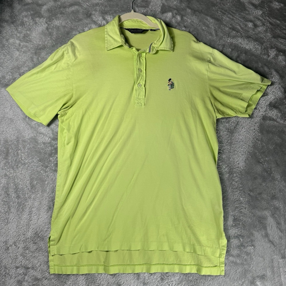 Ralph Lauren Polo Golf Mens Medium Chartreuse Green Embroidered Scottish Shirt‎
